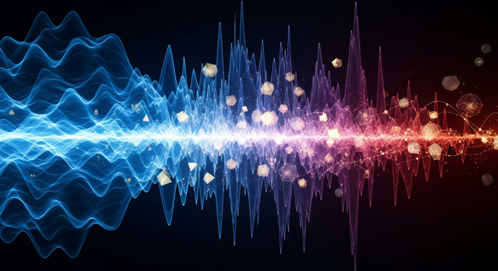 청색과 적색이 충돌하는 고주파 디지털 파형